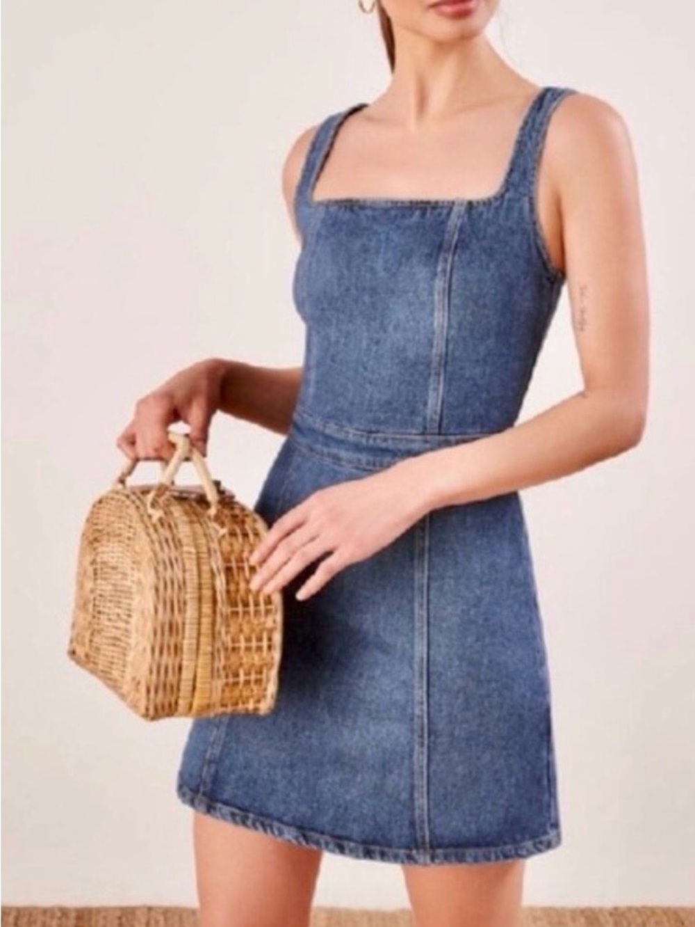 Reformation Denim Parker Mini Dress in Kasai Wash Zipper Back Sleeveless Size 2